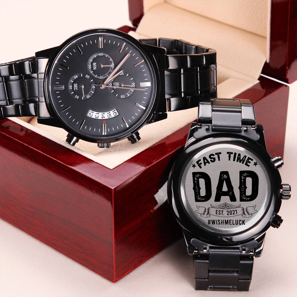 Fast Time Dad Est. 2021 Gift For Husband And Dad Engraving Chronograph Watch