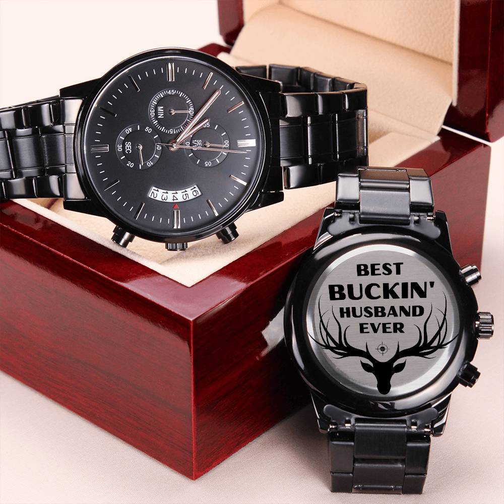 Best Buckin' Husband Ever Engraved Watch Gift Set Engraving Chronograph Watch