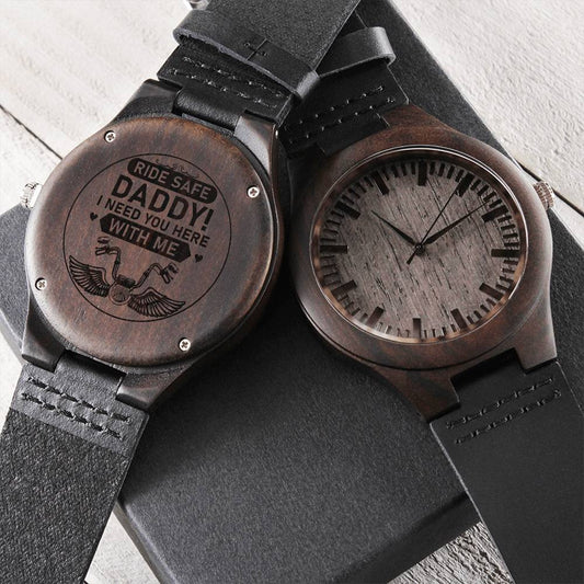 Daddy - Engraved Stainless Steel Watch Biker Dad Engraved Wrist Watch Biker Lover Gift For Dad Birthday Christmas Fath Engraved Wooden Watch