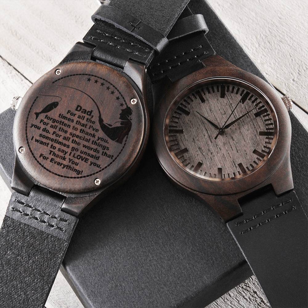 For Fishing Dad Engraved Wooden Watch