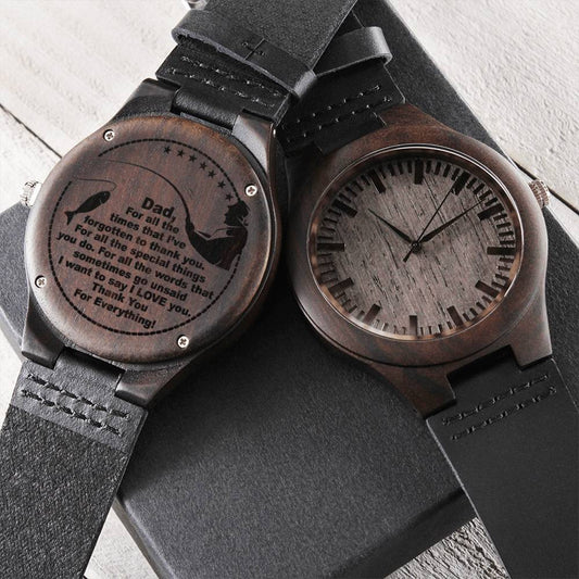 For Fishing Dad Engraved Wooden Watch
