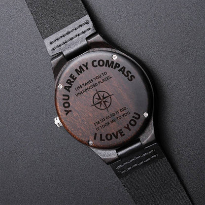 You Are My Compass Engraved Watch Engraved Wooden Watch