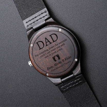 Gift For Dad On Father'S Day Daddy Watch New Daddy Gift Daddy To Be Gift From A Bump Gift To My Daddy From A Bump Engraved Wooden Watch