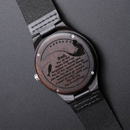 For Fishing Dad Engraved Wooden Watch