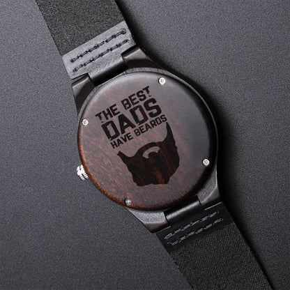 Gift For Dad - The Best Dads Have Beards Wooden Watch - Father's Day Presents For Daddy Grandpa Papa Gift For Father P Engraved Wooden Watch