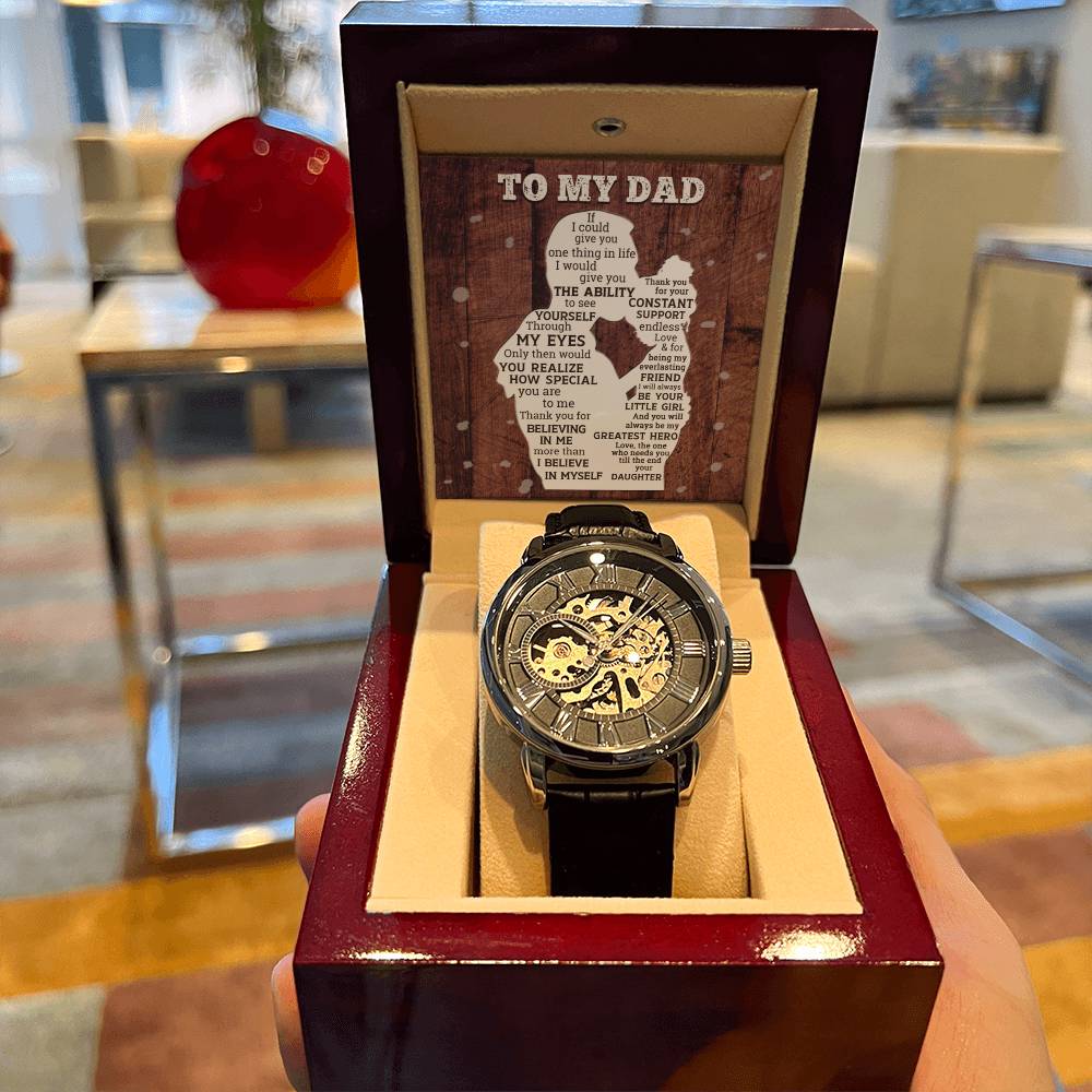 Gift For Dad From Daughter Special Constant Support Men's Openwork Watch