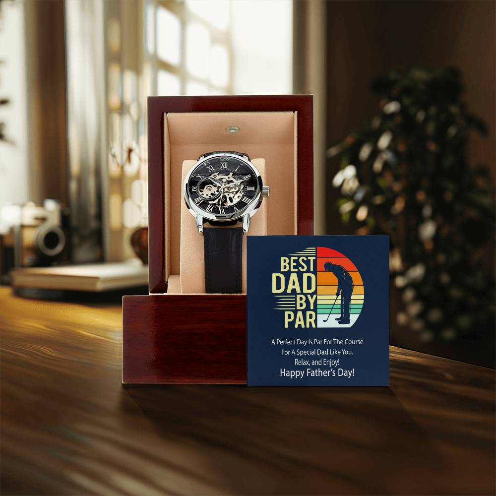 Best Dad By Par Openwork Watch With Message Card Father's Day Gift Watch For Dad
