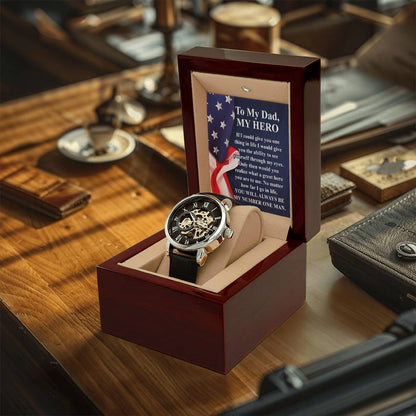 Gift For Dad Fathers Day Gift From Daughter Openwork Watch Gift For Men To My Dad Birthday Gift From Son