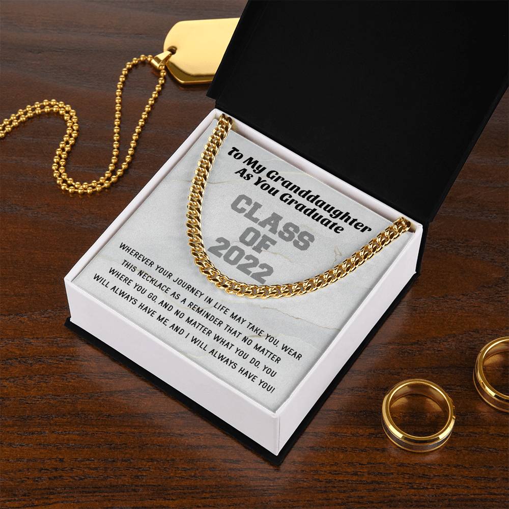 Class Of 2022 High School Grad College Graduation Gift For Granddaughter Trendy Womens Gold Cuban Link Chain Necklace