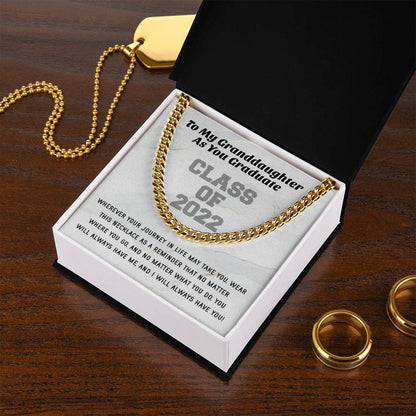 Class Of 2022 High School Grad College Graduation Gift For Granddaughter Trendy Womens Gold Cuban Link Chain Necklace
