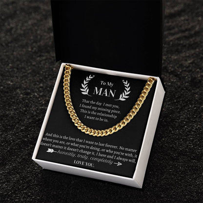 Valentine's Gift For Him- I Always Will  Honestly Truly Completely Love You Cuban Link Chain
