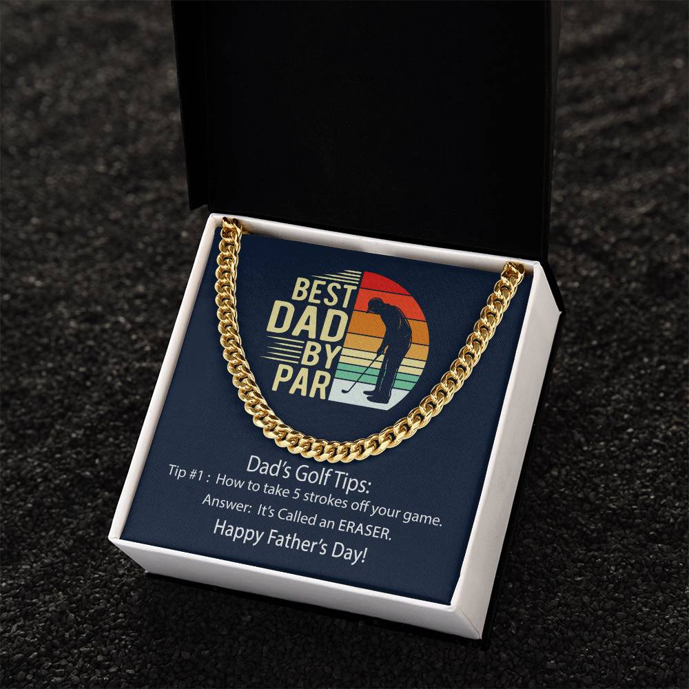 Cuban Link Chain Men Best Dad By Par Golf Joke Necklace For Dad Father's Day Gift Necklace