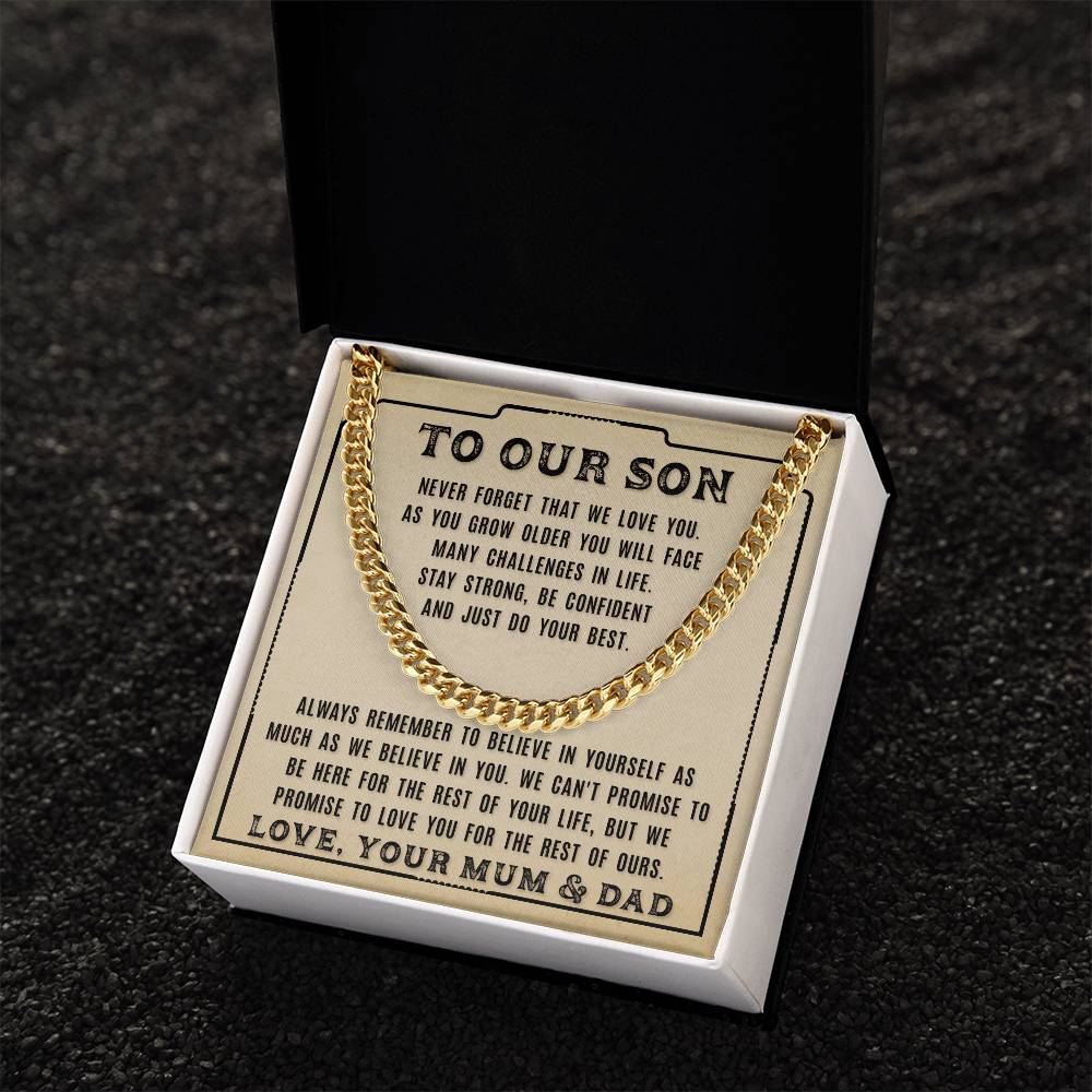 To Our Son - Never For Get That -From Mum And Dad Cuban Link Chain