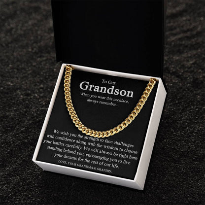 To Our Grandson Cuban Link Chain Necklace Gift For Grandson From Grandparents Grandson Birthday Communion Graduation G