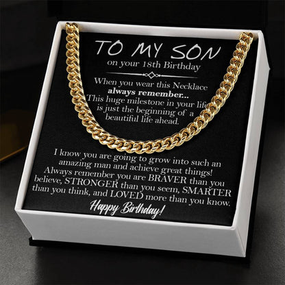 18Th Birthday Gift For Son To My Son 18Th Birthday Cuban Chain Necklace Keepsake 18Th Birthday Gift For Him Cuban Link Chain