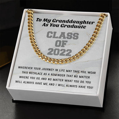 Class Of 2022 High School Grad College Graduation Gift For Granddaughter Trendy Womens Gold Cuban Link Chain Necklace