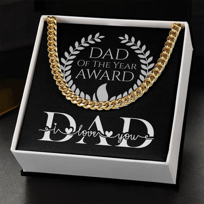 Dad Of The Year Award Dad I Love You Adjustable Link Chain In Silver Or Gold Cuban Link Chain