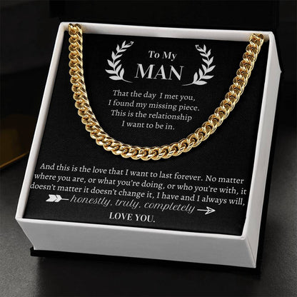 Valentine's Gift For Him- I Always Will  Honestly Truly Completely Love You Cuban Link Chain