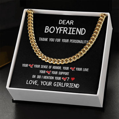 Dear Boyfriend - Cuban Link Chain - Luxury Valentine's Day Gift