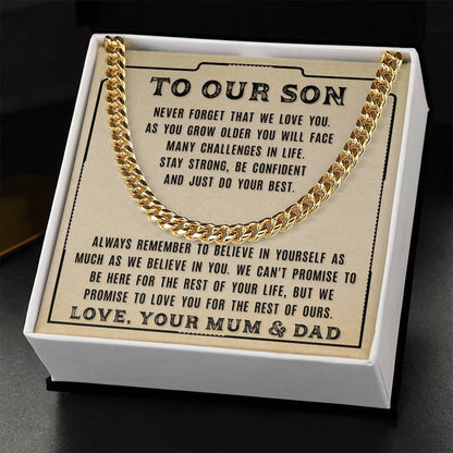 To Our Son - Never For Get That -From Mum And Dad Cuban Link Chain