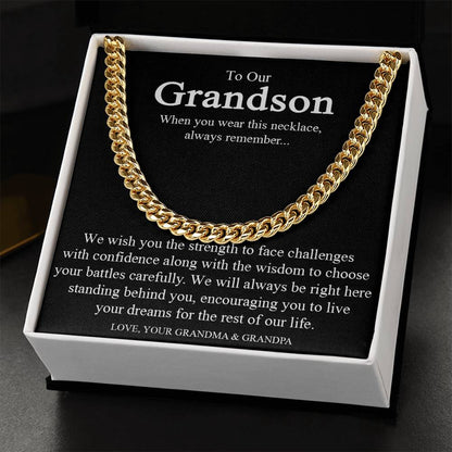 To Our Grandson Cuban Link Chain Necklace Gift For Grandson From Grandparents Grandson Birthday Communion Graduation G