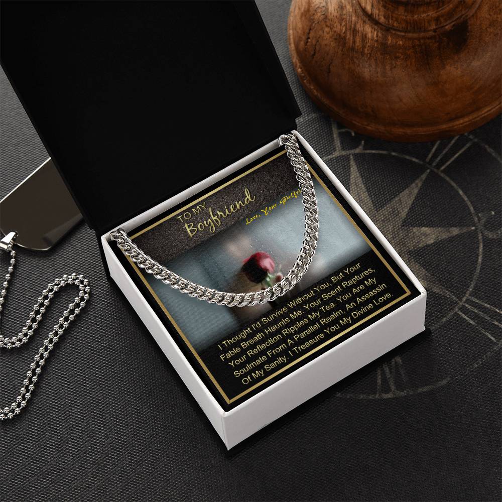 Gift For Boyfriend Anniversary Birthday Christmas Long Distance Chain Necklace With Message Card Cuban Link Chain