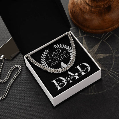 Dad Of The Year Award Dad I Love You Adjustable Link Chain In Silver Or Gold Cuban Link Chain