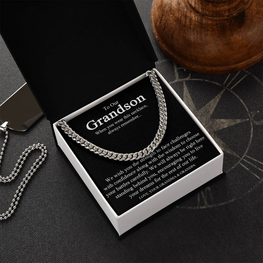 To Our Grandson Cuban Link Chain Necklace Gift For Grandson From Grandparents Grandson Birthday Communion Graduation G