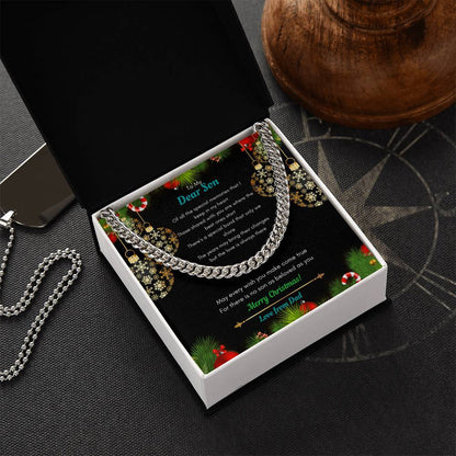 Dad To Son Christmas Cuban Link Chain Necklace