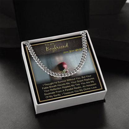 Gift For Boyfriend Anniversary Birthday Christmas Long Distance Chain Necklace With Message Card Cuban Link Chain
