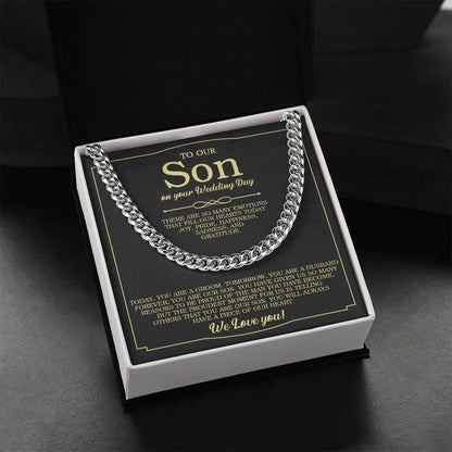 To Our Son On Your Wedding Day Cuban Chain Necklace Gift For Son From Mother And Dad Wedding Gift For Groom Groom Gift Cuban Link Chain