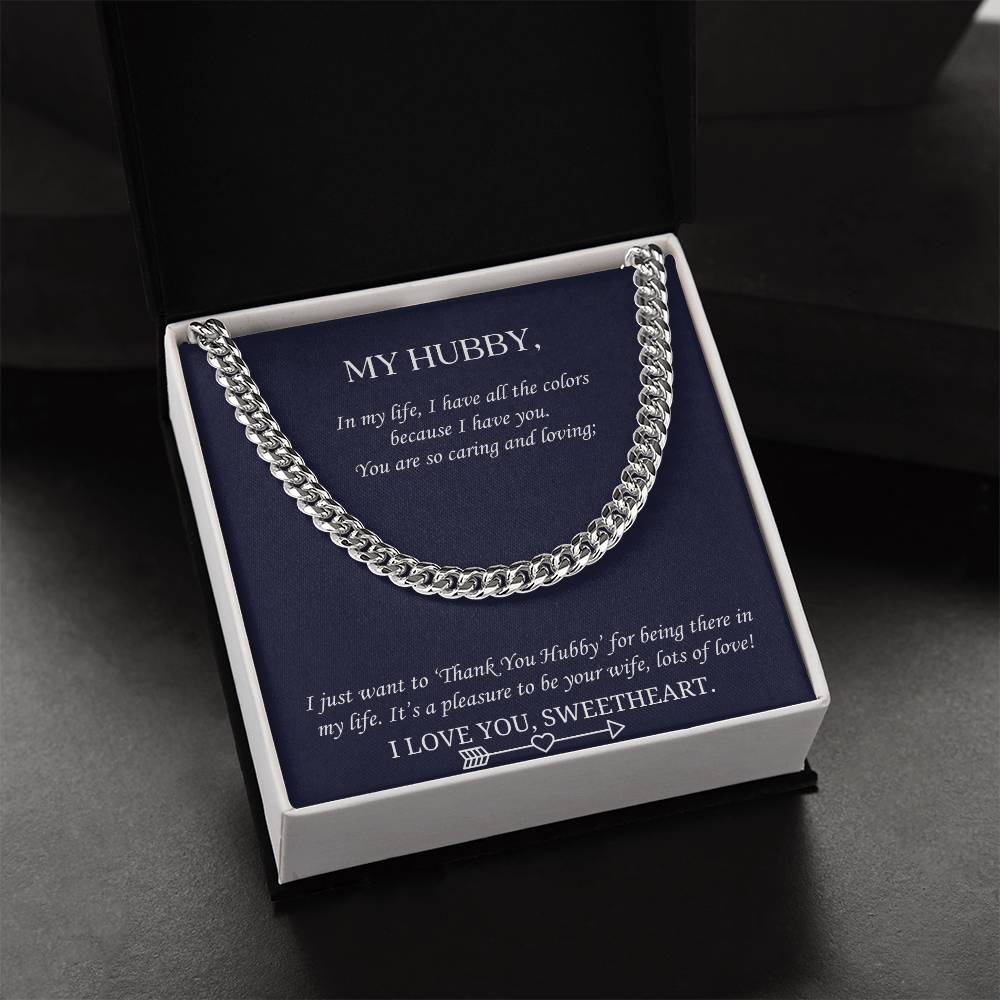Valentine's Gift Cuban Necklace Husband -  Just Want To ‘Thank You Hubby’ For Being There In My Life Cuban Link Chain