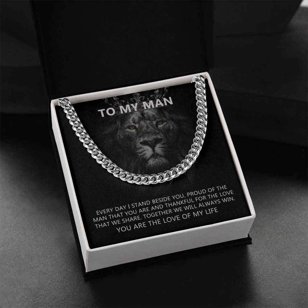 To-My-Man-Every-Day-I-Stand-Beside-You-Cuban-Link-Chain-Necklace-With-Message-Card-Gift-For-Husband-Or-Boyfriend-I-Lov Cuban Link Chain