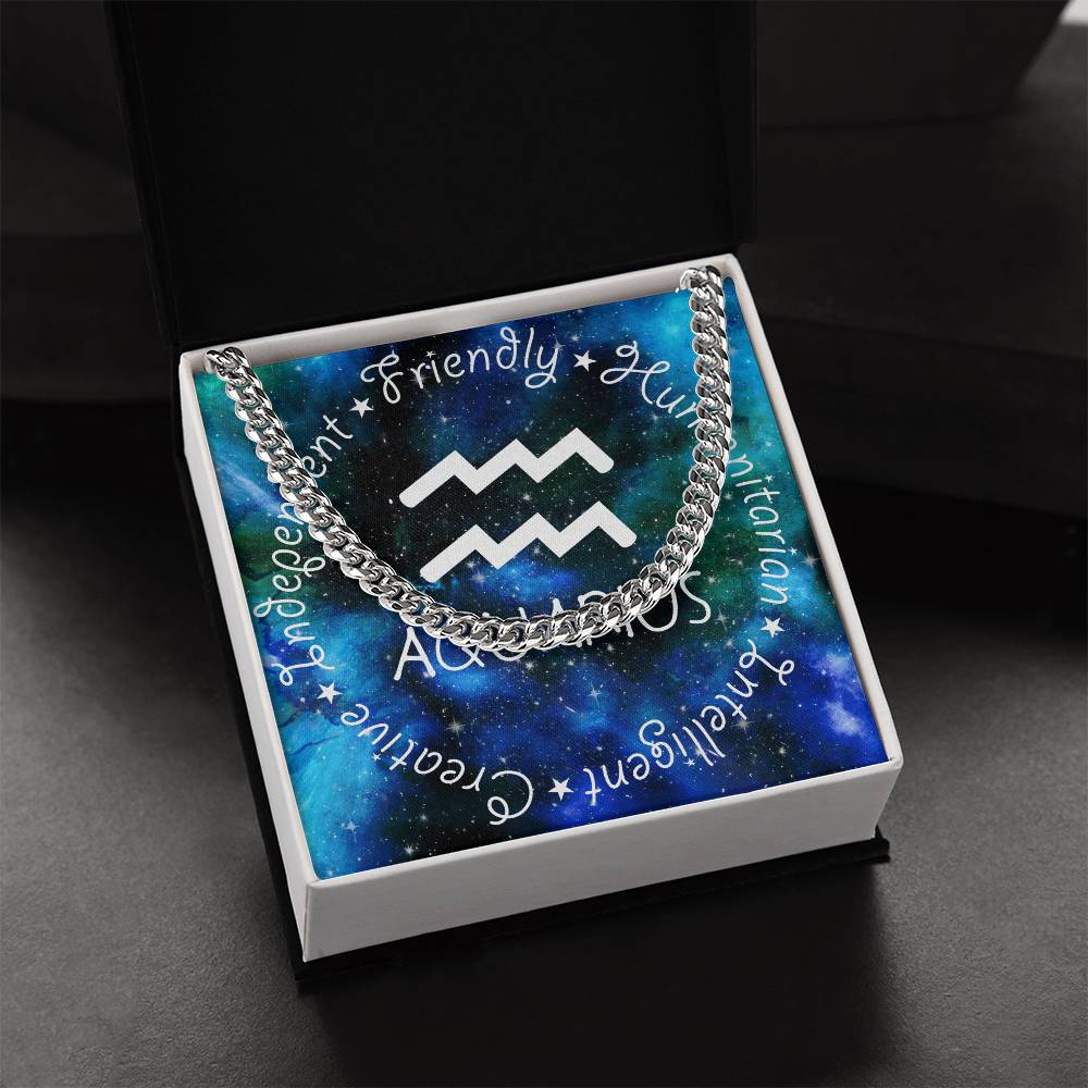 Cuban Link Chain Necklace - Aquarius Theme