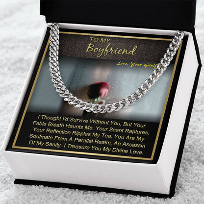 Gift For Boyfriend Anniversary Birthday Christmas Long Distance Chain Necklace With Message Card Cuban Link Chain