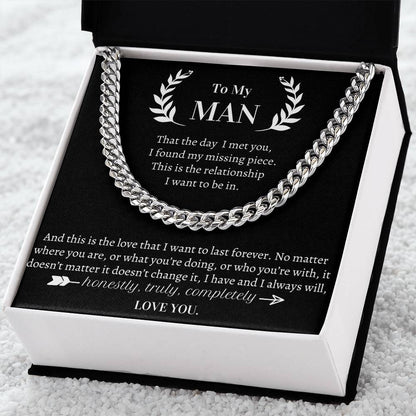 Valentine's Gift For Him- I Always Will  Honestly Truly Completely Love You Cuban Link Chain