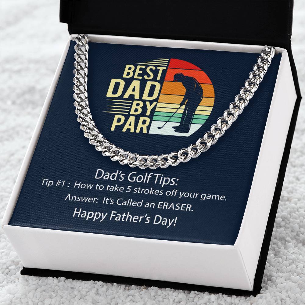 Cuban Link Chain Men Best Dad By Par Golf Joke Necklace For Dad Father's Day Gift Necklace