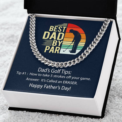 Cuban Link Chain Men Best Dad By Par Golf Joke Necklace For Dad Father's Day Gift Necklace