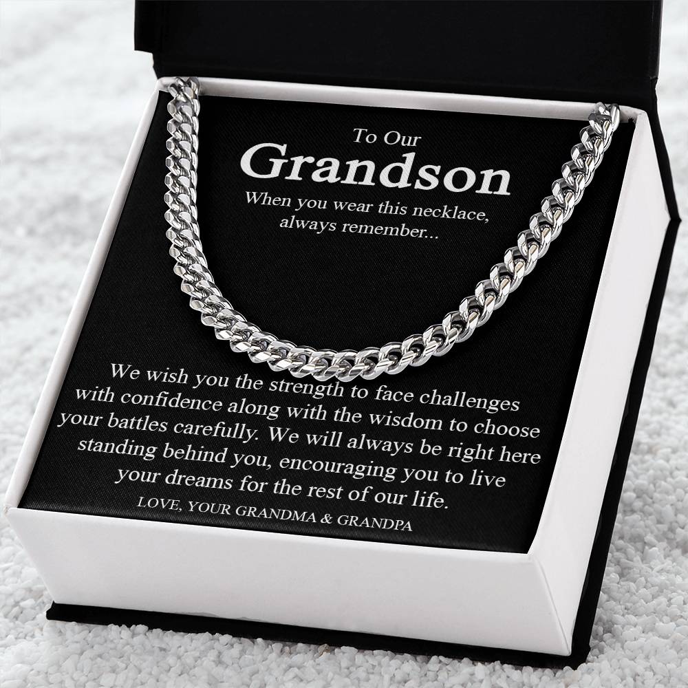 To Our Grandson Cuban Link Chain Necklace Gift For Grandson From Grandparents Grandson Birthday Communion Graduation G