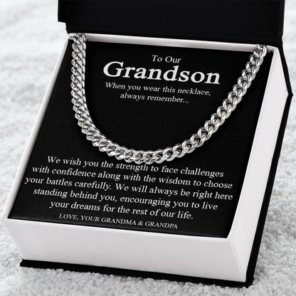 To Our Grandson Cuban Link Chain Necklace Gift For Grandson From Grandparents Grandson Birthday Communion Graduation G