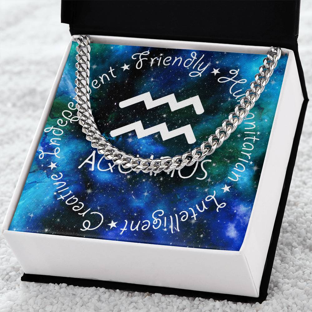 Cuban Link Chain Necklace - Aquarius Theme