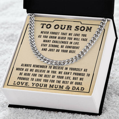 To Our Son - Never For Get That -From Mum And Dad Cuban Link Chain