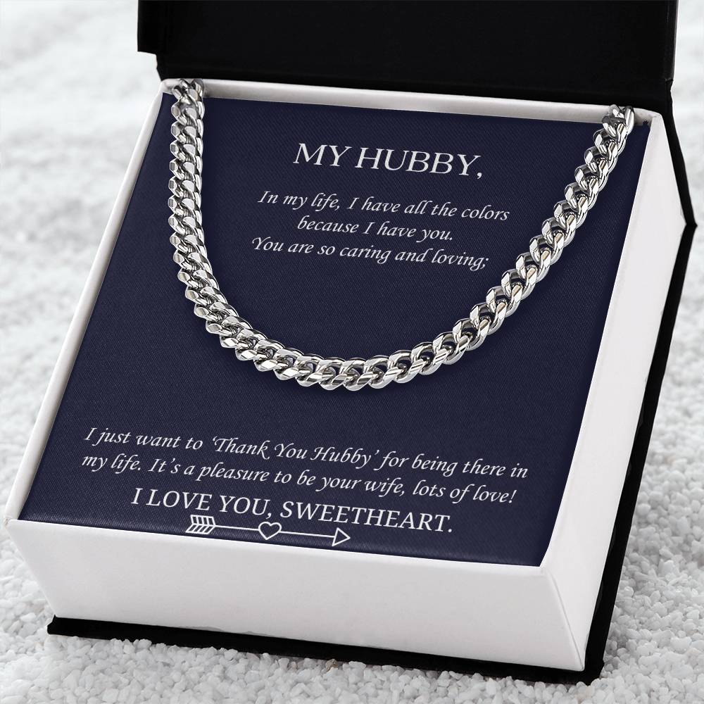 Valentine's Gift Cuban Necklace Husband -  Just Want To ‘Thank You Hubby’ For Being There In My Life Cuban Link Chain