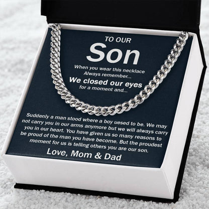 To Our Son Chain Necklace Gifts For Son Birthday Unique Gifts For Son From Mom Dad Sentimental Son Gifts Cuban Link Chain