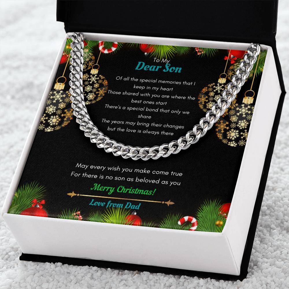 Dad To Son Christmas Cuban Link Chain Necklace