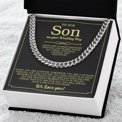 To Our Son On Your Wedding Day Cuban Chain Necklace Gift For Son From Mother And Dad Wedding Gift For Groom Groom Gift Cuban Link Chain