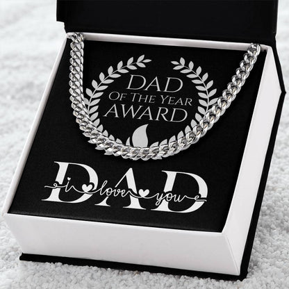 Dad Of The Year Award Dad I Love You Adjustable Link Chain In Silver Or Gold Cuban Link Chain