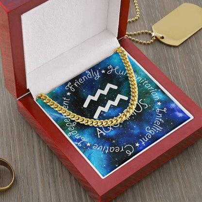 Cuban Link Chain Necklace - Aquarius Theme