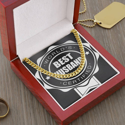 Worlds Best Husband Certified Beautiful Chain And Gift Box For Him Choose Silver Or Gold Cuban Link Chain