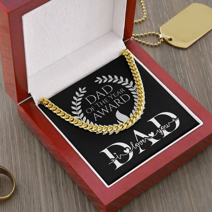 Dad Of The Year Award Dad I Love You Adjustable Link Chain In Silver Or Gold Cuban Link Chain